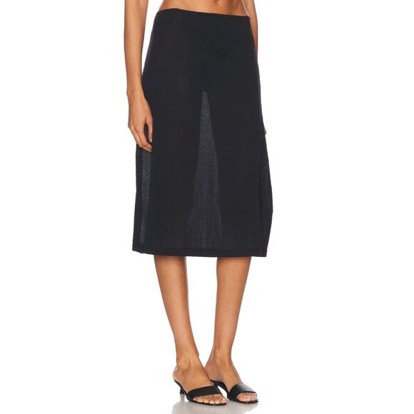 Ziah Sheer Knit Skirt in Black Midi - Picture 2 of 6